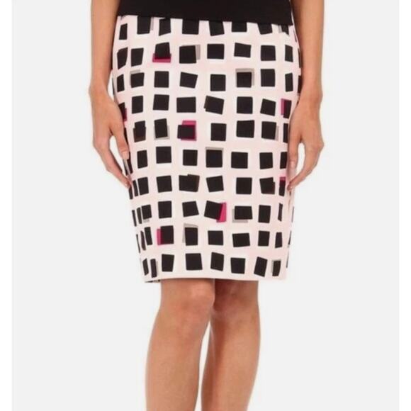 Kate Spade Womens 8 Pink Black Abstract Pencil Midi Business Work Skirt - Picture 1 of 7